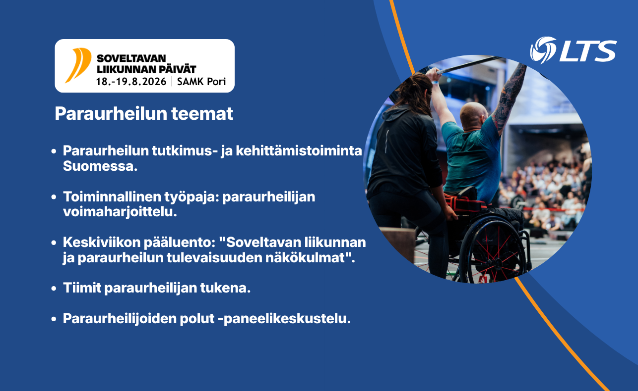 Mainoskuva soveltavan liikunnan päivistä. Samoja infoja kuin tapahtumailmoituksen tekstissä.