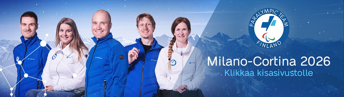 Mainoskuva paralympialaisista, jossa Suomen joukkue Pohjoisen tähdet -visuilla, klikkaa itsesi kisasivustolle.